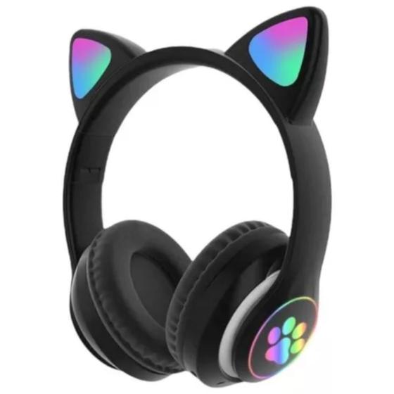 Imagem de Fone Ouvido Bluetooth Sem Fio Gatinho Com Luz Led Música Infantil Orelha Gato Cat Over-ear Menina Cor Wireless 