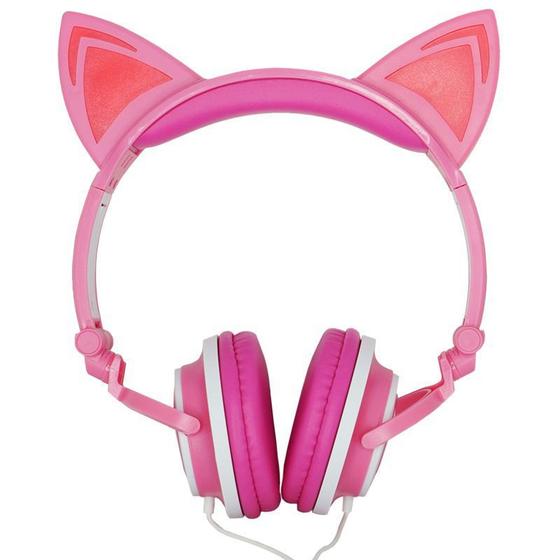 Menor preço em Fone Ouvido Headphone Com Fio Estéreo Orelha Gato Gatinho Led Infantil P2 Exbom HF-C22 Rosa Branco