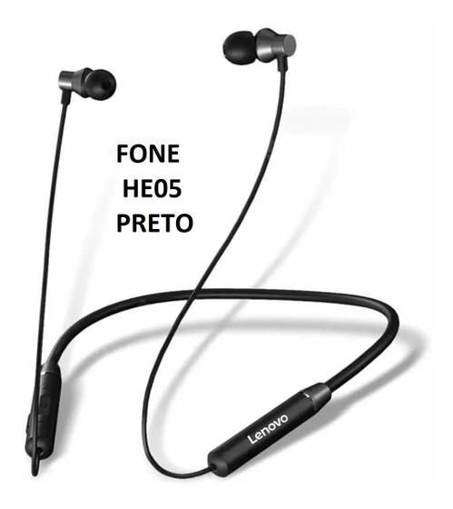 Imagem de Fone Ouvido Lenovo He05 Bluetooth Esportes Estereo Flexível Corrida Caminhada Branco Vermelho e Preto