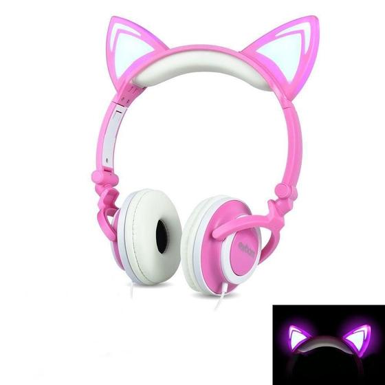 Imagem de Fone ouvido orelha de gato c/led  exbom hf-c22 rosa/branco