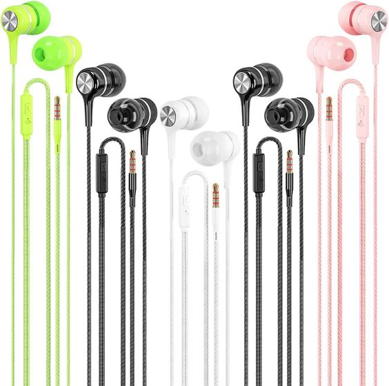 Imagem de Fones de Ouvido LWZCAM com Fio e Microfone - Pacote com 5 Unidades e Graves Potentes