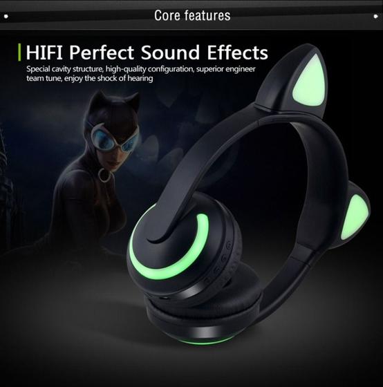 Imagem de Fones de ouvido Orelhas de Gato Bluetooth Led 7 Cores