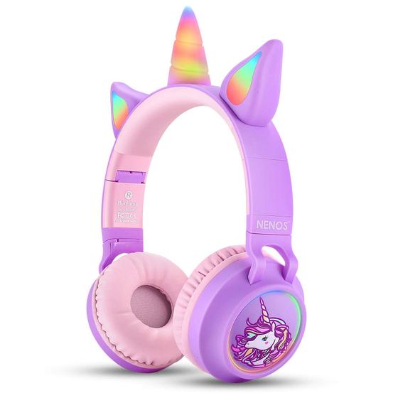 Imagem de Fones de Ouvido Sem Fio Bluetooth para Crianças NENOS - 93dB, com Design de Unicórnio