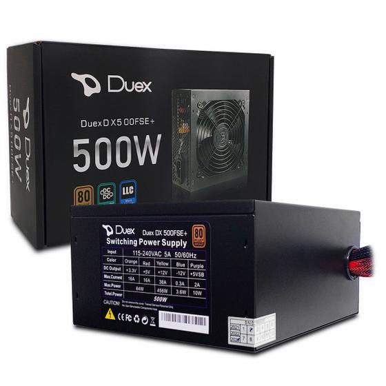 Imagem de Fonte 500W ATX Duex DX 500FSE+, Bivolt Automático, 80 Plus Bronze, PFC Ativo, Preto