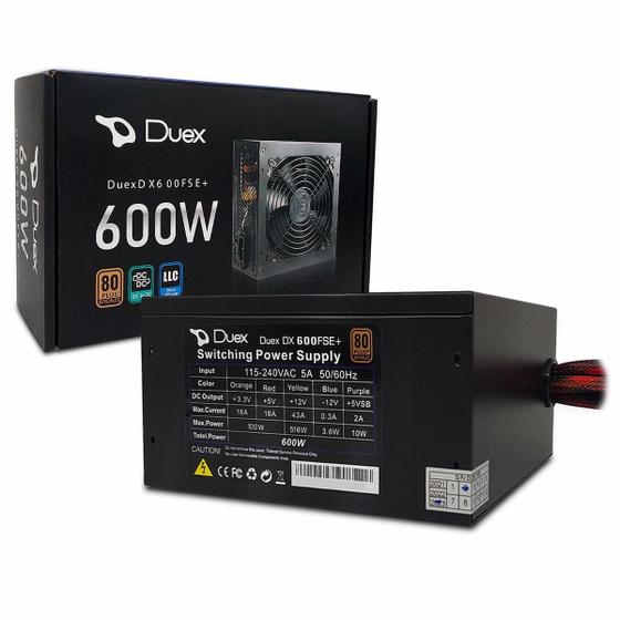 Imagem de Fonte 600W Atx Duex Dx 600Wfse+, Bivolt Automático, 80 Plus