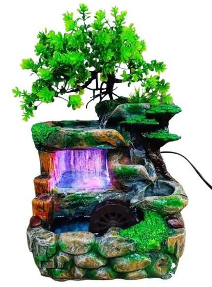 Imagem de Fonte Água Decorativa Moinho Bonsai Cascata Led Cachoeira