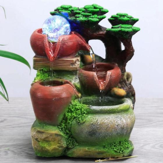 Imagem de Fonte Água Decorativa Pedra Relaxante Led Floresta Feng Shui