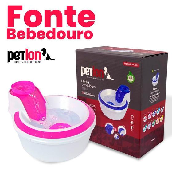 Imagem de Fonte Agua Pet Gato e Cachorro Bebedouro Petlon Rosa - 110V