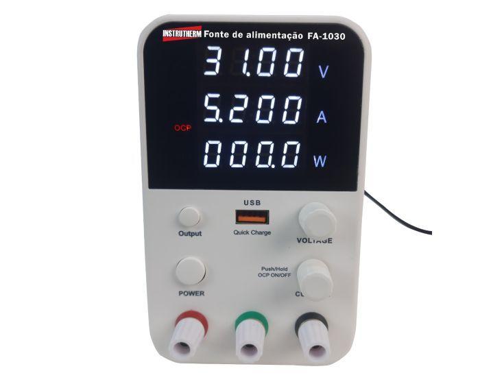 Imagem de Fonte Alimentação Digital Tensão 0 A 32V Corrente 0 A 10A 1 Canal 32 Volts Pesquisas Fa-1030 Instrutherm