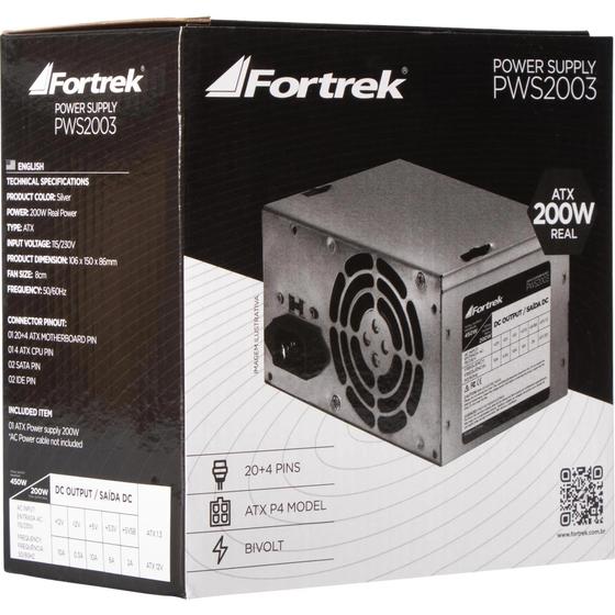Fonte Atx 200w Real para PC Fortrek 24 Pinos Bivolt Menor preço em Fonte Atx 200w Real para PC Fortrek 24 Pinos Bivolt