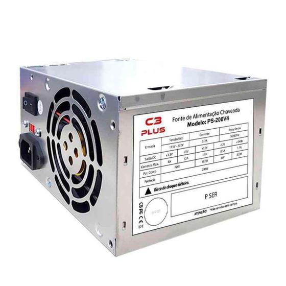 Imagem de Fonte ATX 200W Sem Cabo Cinza PS-200V4 Seletor Bivolt C3Plus