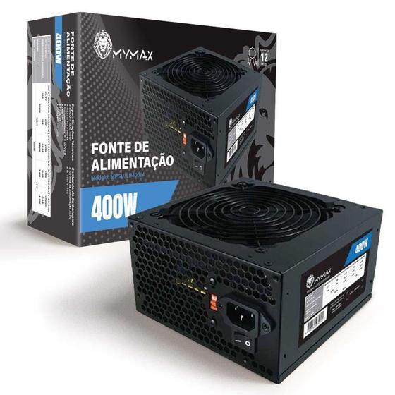Fonte ATX 400W Real 24 Pinos Bivolt Manual Cabo Incluso - MYMAX Menor preço em Fonte ATX 400W Real 24 Pinos Bivolt Manual Cabo Incluso - MYMAX