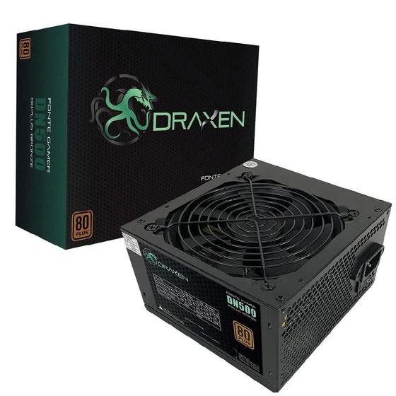 Fonte ATX 500W Draxen DN500 80 Plus Bronze PFC Ativo Menor preço em Fonte ATX 500W Draxen DN500 80 Plus Bronze PFC Ativo