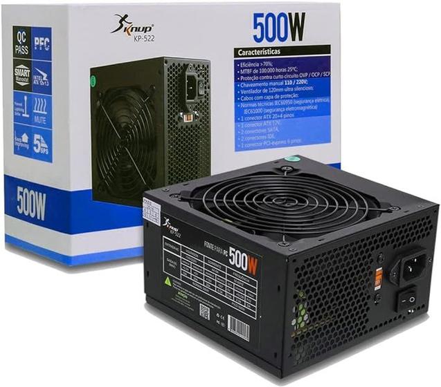 Imagem de Fonte Atx 500w Real Knup C/cx E Cabo Mod.kp-522