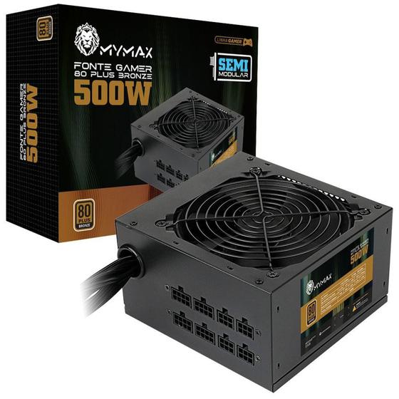 Fonte ATX 500W Semi Modular 80 Plus Bronze PFC Ativo - MYMAX Menor preço em Fonte ATX 500W Semi Modular 80 Plus Bronze PFC Ativo - MYMAX