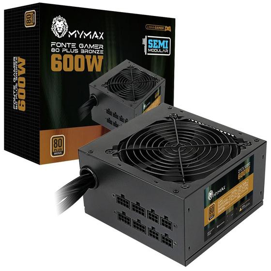 Fonte ATX 600W Semi Modular 80 Plus Bronze PFC Ativo - MYMAX Menor preço em Fonte ATX 600W Semi Modular 80 Plus Bronze PFC Ativo - MYMAX
