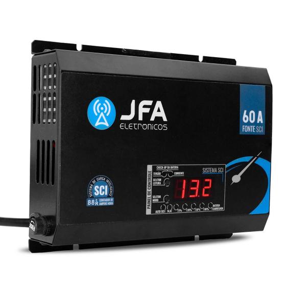 Imagem de Fonte Automotiva JFA 60A Slim 3000W Bivolt Carregador Bateria Display Voltímetro Amperímetro