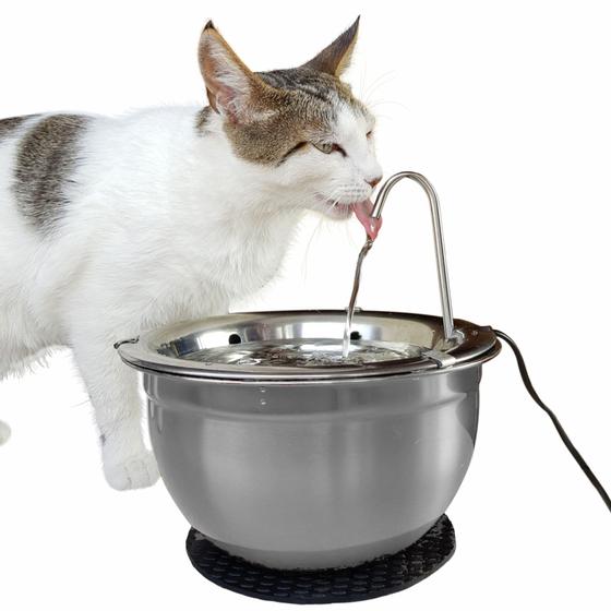 Imagem de Fonte Bebedouro inox para Gatos 2L com Filtro - Água mais fresca, super fácil de limpar