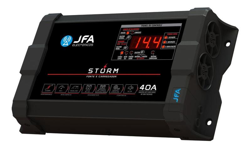 Imagem de Fonte Carregador Automotivo JFA Storm 40A Bivolt Voltímetro Amperímetro Com Diagnóstico de Bateria