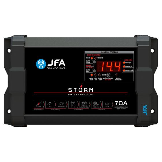 Imagem de Fonte Carregador Automotivo JFA Storm 70A Bivolt Voltímetro Amperímetro Com Diagnóstico de Bateria