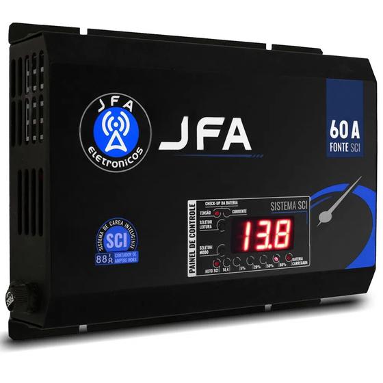 Imagem de Fonte Carregador JFA 60A SCI Slim 60 Amperes Bivolt Com Voltímetro e Amperímetro