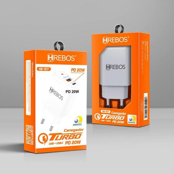 Fonte Carregador Power Turbo 20W Dual USB e USB-C Hrebos HS-157 Menor preço em Fonte Carregador Power Turbo 20W Dual USB e USB-C Hrebos HS-157