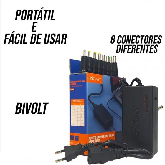 Imagem de Fonte Carregador Universal Notebook 8 pinos 110/240v Bivolt - Nodeck