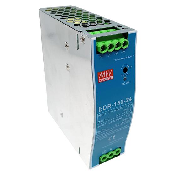 Imagem de Fonte chaveada mean well model. edr 150-24 150w 6,5a 24 vdc