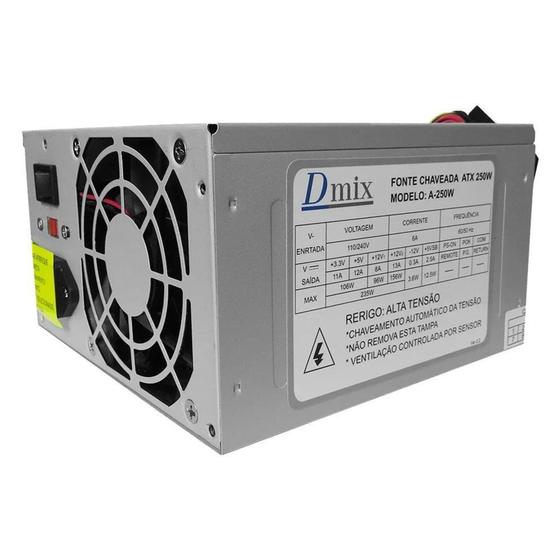 Fonte Chaveada Para PC Desktop ATX 250W Sata 24 Pinos Dex Dmix A-250W Menor preço em Fonte Chaveada Para PC Desktop ATX 250W Sata 24 Pinos Dex Dmix A-250W