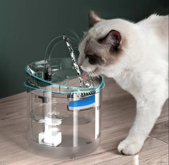 Imagem de Fonte De Água Bebedouro Pet Para Gatos Com Filtro Automático Torneira Transparente 2L