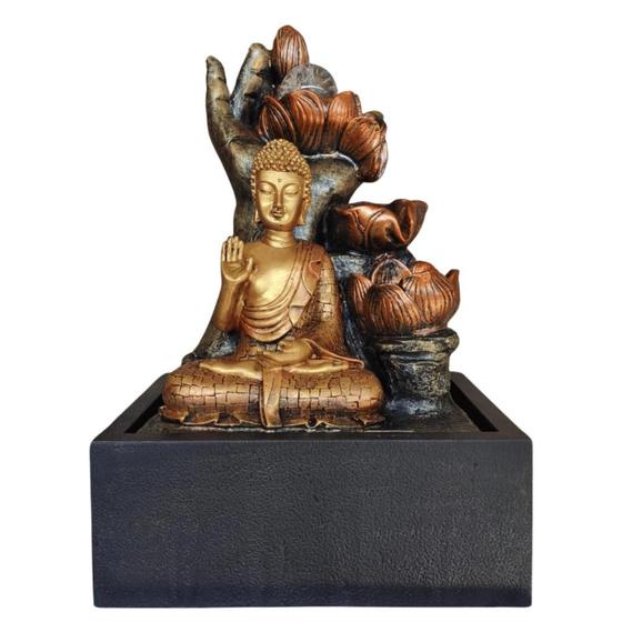 Imagem de Fonte de Água Decorativa Buda Mão Flor 42cm Bivolt