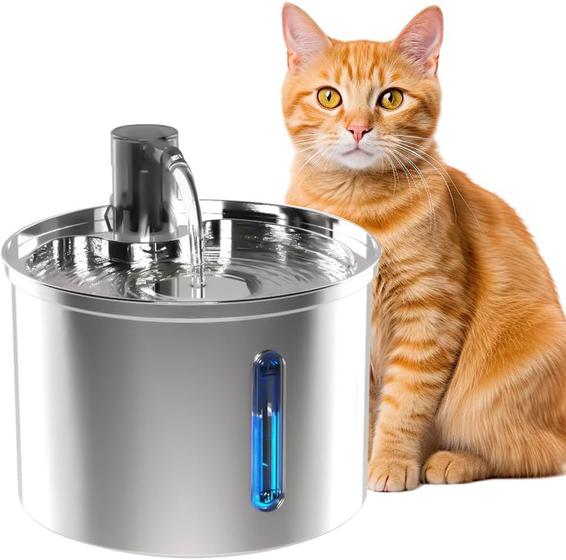 Imagem de Fonte De Água Pet Aço Inoxidável 304 Bebedouro Gato e Cachorro 3.2L Tigela Inox Com Opção De Sensor