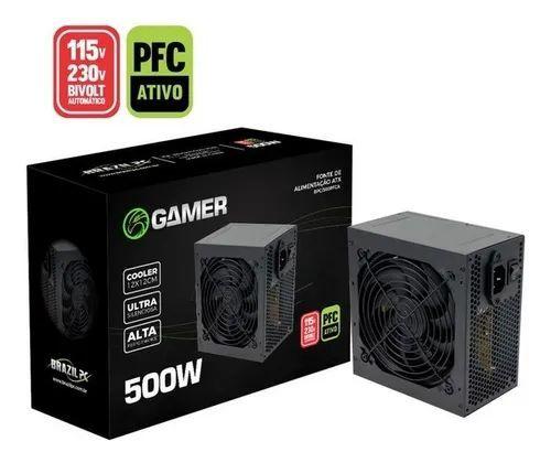 Fonte de Alimentação Atx PC Gamer 500w Reais PFC Ativo Bivolt Automatico Menor preço em Fonte de Alimentação Atx PC Gamer 500w Reais PFC Ativo Bivolt Automatico