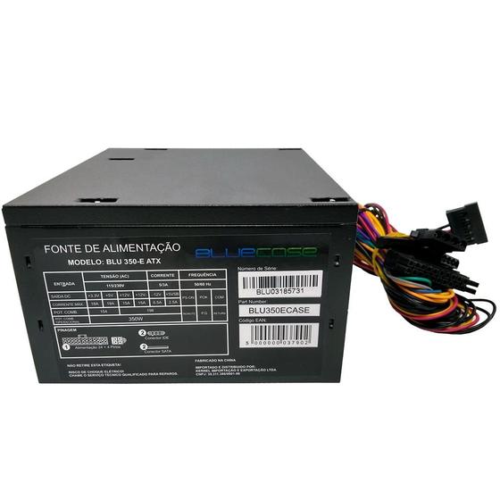 Fonte de Alimentação BlueCase 350W ATX C/ CABO - BLU350-E V3 Menor preço em Fonte de Alimentação BlueCase 350W ATX C/ CABO - BLU350-E V3