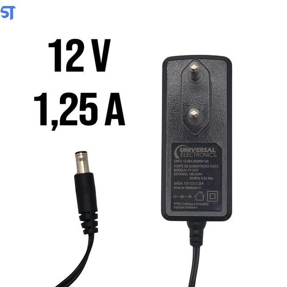 Imagem de Fonte De Alimentação Ca/Cc 12V 1,25A Pino 5,3Mm X 3,3Mm