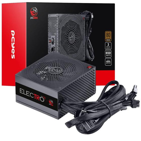 Imagem de Fonte de Alimentação Para Pc Gamer Eletro V2 650W ATX 15V/230V Com 6  Cabos Conectores e Proteção Contra Sobrecarga Fan Silenciosa Pcyes