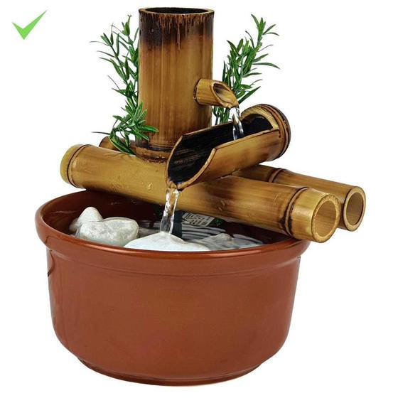 Imagem de Fonte Decorativa De Mesa Agua Cascata Feng Shui Bambu 19Cm