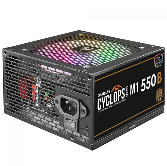 Imagem de Fonte Gamdias Cyclops RGB, 550W, 80 Plus Bronze, Cybenetics, Teclab, PFC Ativo, Cabos Flat