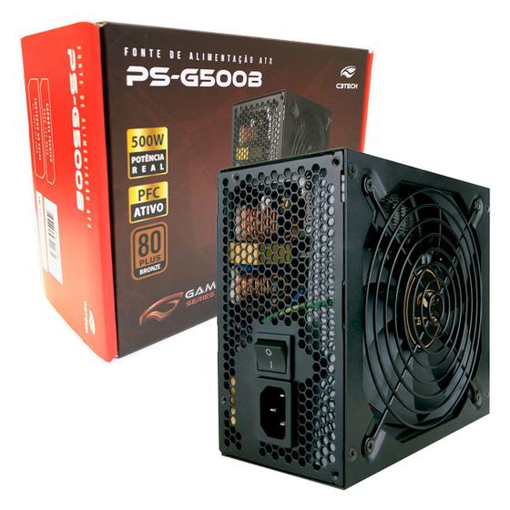 Imagem de Fonte Gamer C3Tech PS-G500B, 500W Real, 80 Plus Bronze, PFC Ativo, Bivolt Automático - ATX