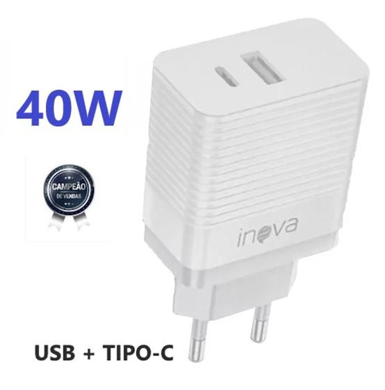 Imagem de Fonte inteligente TURBO DUO 40W (USB + USB-C TIPO-C) - original Inova