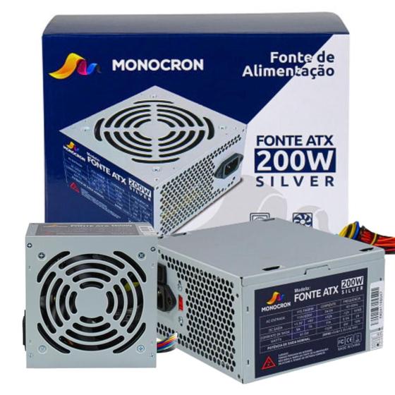 Imagem de Fonte Monocron Office Silver ATX ISO Operação Silenciosa Potencia  200W Com 5 Conectores Tipo Não Modular Bivolt 110-220