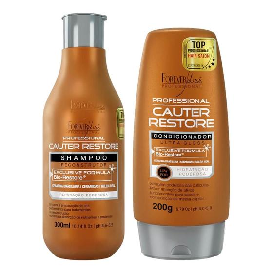 Imagem de Forever Liss Kit Cauterização Shampoo Cauter Restore 300ml, Condicionador 200g