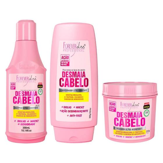 Imagem de Forever Liss Kit Desmaia Cabelo Shampoo 300ml, Condicionador 300g, Máscara Ultra Hidratante 200g