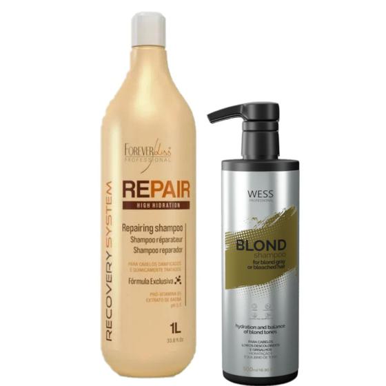 Imagem de Forever Liss Shampoo Repair 1L + Wess Blond Shampoo 500ml