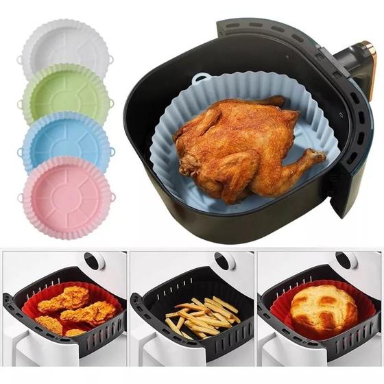 Imagem de Forma air fryer silicone antiaderente reutilizavel assadeira forro forno microondas redonda multiuso