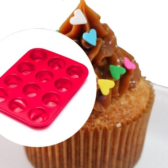 Imagem de Forma assadeira cupcake 12 cavidades de silicone vermelha