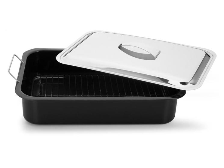 Imagem de Forma Assadeira Travessa Com Tampa Inox Grelha Esmaltada Não Gruda Perfeita Para Assar Carnes Legumes Pratos Quentes Restaurante Buffet