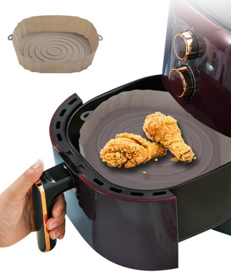 Imagem de Forma Bandeja de Silicone para Air Fryer Forro Reutilizavel Antiaderente Com Alça Fritadeira Micro Ondas Forno Air Fry