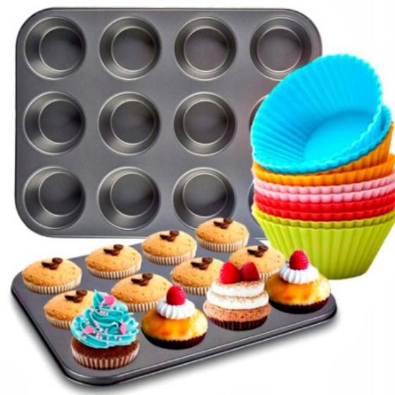 Imagem de Forma Cupcake Aço Carbono Bolo Torta Assadeira Divisória