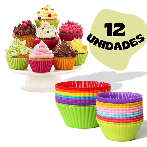Imagem de Forma Cupcake Antiaderente com 12 Forminhas Silicone Mini Forma Silicone Cupcake Tortinha Muffin
